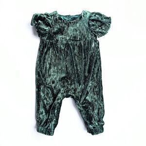 ⚡Baby Girl's 3-6M Puffy Short Sleeve Forest Green Velour Holiday Jumper